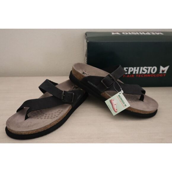 Mephisto Women's Sz 37 US 7 Black Nubuck Leather Helen Sandals - Picture 2 of 14